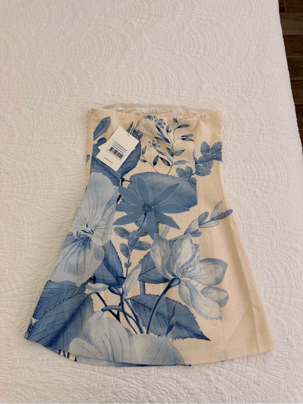 Peppermayo Strapless Cream Dress with Blue Floral Print - Picture 2 of 2